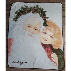 Vtg Tina Higgins Santa Claus Girl Blanket